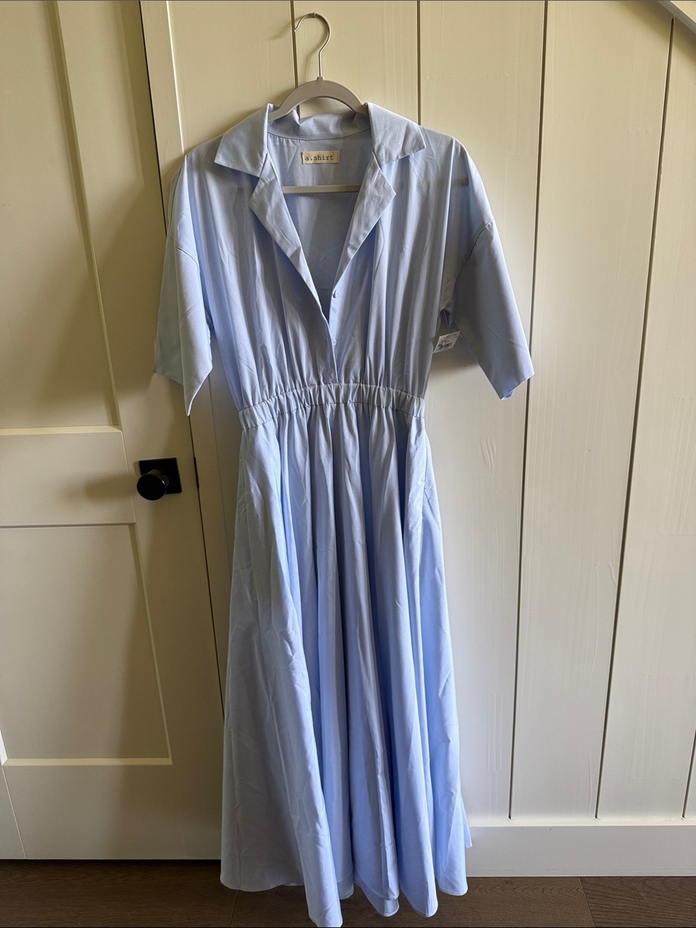 A.P.C. Pale Blue Collared Maxi Dress with Elastic Waist